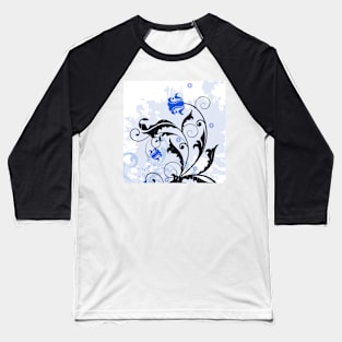 White Blue Floral Art Baseball T-Shirt